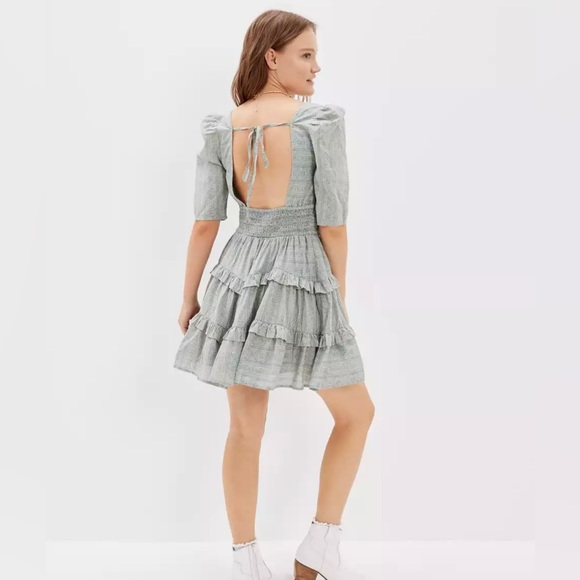 🌻🆕AMERICAN EAGLE GREEN RUCHED FIT & FLARE MINI DRESS-SIZE X-SMALL - Picture 4 of 12